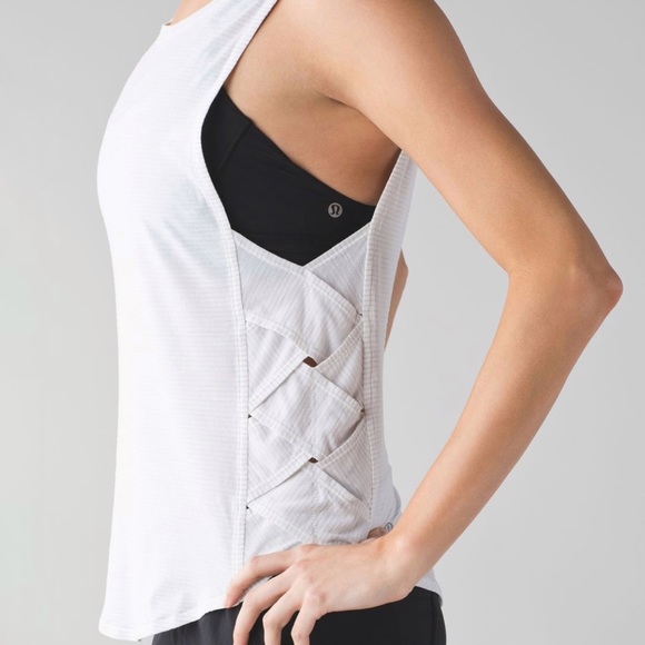 lululemon athletica Tops - Lululemon Var-City White Muscle Tank Cross Sides 8